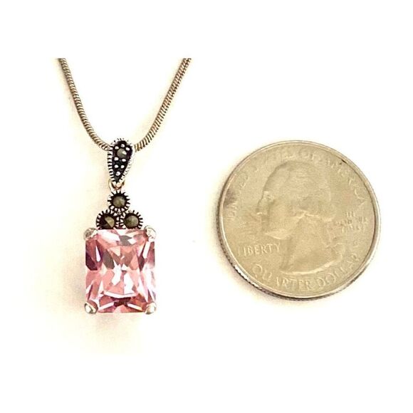 SA# Lovely Sterling 925 Silver & Rose Quart Necklace - Picture 6 of 7